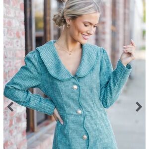 Shop The Mint Teal Tweed Button Up Dress